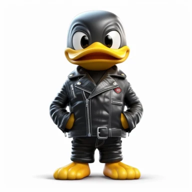 clipart of a biker rubber duck with a funny face, black leather jacket, cartoon, for kids, funny, pixar, 8k, white background, sharp focus, detailed,