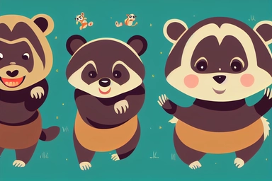 Baby bear tiger lion monkey penguin raccoon and squirrel jumping or dancing, cute animals illustration for kids. Children cartoon of funny happy smiling animals dance, isolated vector clipart. .highly detailed, realistic, photo realistic, octane render, 4