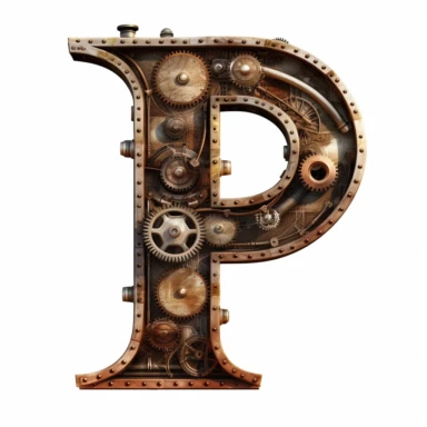 Steam punk style, Letter P, clipart, white background