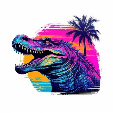 clip art of synthwave Alligator on white background