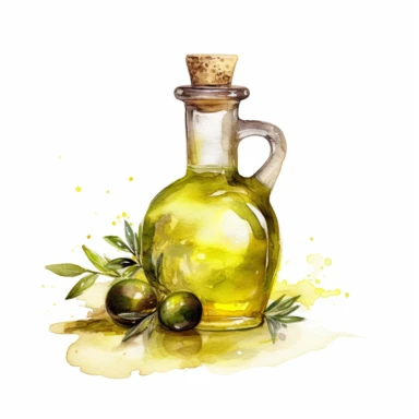 a bottle of olive oil ,watercolor sketch, clipart, white background