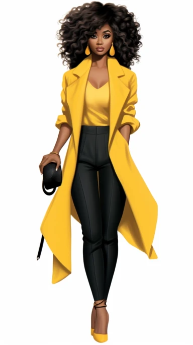 Faceless clipart, Boss girl clipart, Fashion illustration, African American clipart, Look Clipart, Fashion clipart, Black woman clipart, yellow toned, royal, cartoon, painting