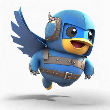 funny cute little bluebird robot superhero flying to save the day meme clipart semi realistic comic style