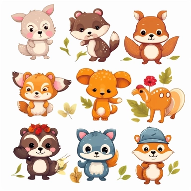 baby forest animals, cartoon clipart, sticker