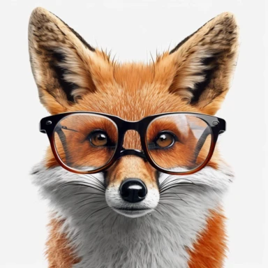 mr fox wearing glasses, cleaver fox, ultra real, white background, clipart