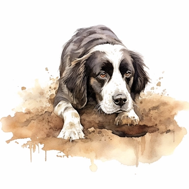 Landseer, digging in the dirt, watercolor, Clipart, white background, no text, no caption