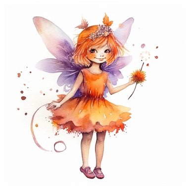 watercolour illustration of A Halloween fairy in unicake colors on a white background, realistic, book illustration, neat brush, magic charm, detailed, light contrast, dreamy, clipart, inspiration from 70s animated movies, full-body view, white solid background