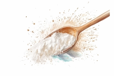 watercolor clipart of flour, hand drawn, 45 degree arc shot, on white background, 4k, spaced out