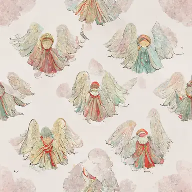 chistmas angels pattern, gradient background in watercolor clipart style