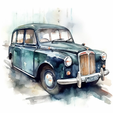 water color London Cab Clipart, isolated on white background