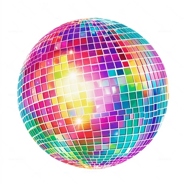 glitter disco ball, detailed, colourful, clipart, white background