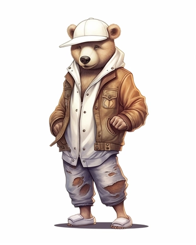 brown bear in a white tracksuit ,wearing a hat ,cartoon, ,Cool, full body, Sublimation Clipart ,Cartoon,hyper realistic, intricate detail, illustration style,high solution, clipart, ,8k, style of Bohemian, style of Anna Süßbauer and Jon Klassen,vector, Vector, white background,Solid Background, Sharpness and clarity, masterpiece, trending on Artstation and Dribbble.--v 5.1