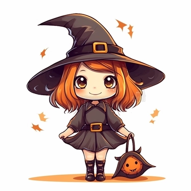 Little cute cartoon witch as clipart on white background