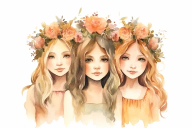 3 sisters watercolor clipart