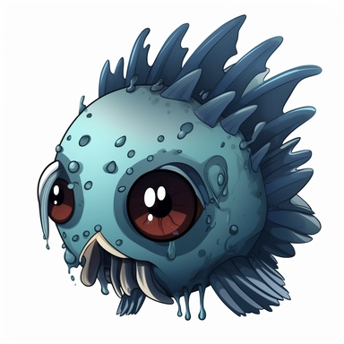 a kawii style cyberpunk blowfish that is frowning, clipart, no background