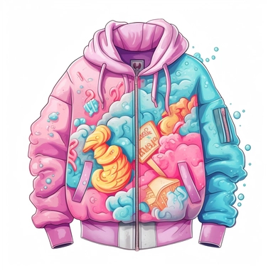 cotton candy hiphop jacket sublimation clipart, hd, intricate detail, illustration style, high solution, on the white background