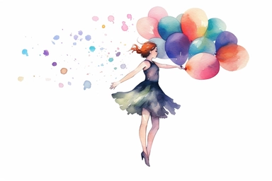 Watercolor, Design an underwater ballet with balloons replacing ballerinas and props. clipart, hd, on a white background, spaced out