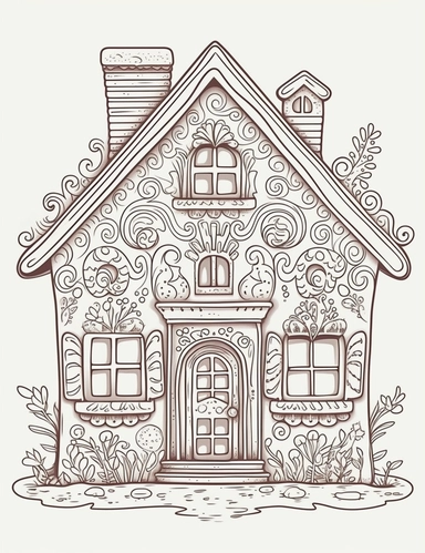 gingerbread house, clip art, coloring page, simple, line art, isolated on white background
