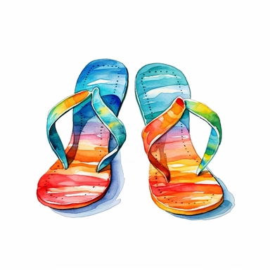watercolor colorful clipart of a pair of flip flops, hd, on white background