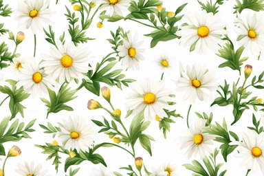 little daisy, herbs, vintage, Watercolor, vector, white background, clipart, Seamless patterns, repeating patterns design, flat illustration, outlined, Vector, 4K, Art station, digital print, highly detailed clean, A detailed illustration a field, 3D vector art, cute and quirky, fantasy art, watercolor effect, bokeh, Adobe Illustrator, hand - drawn, digital painting, low - poly, soft lighting, bird's - eye view, isometric style, retro aesthetic, focused on the character, 4K resolution, vector im