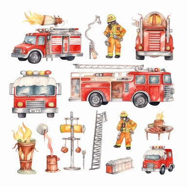 watercolor fire department elemets clipart cute neutral decent colors on white background