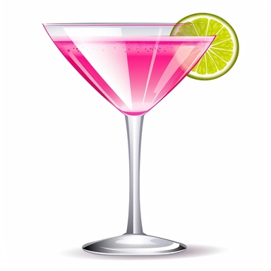 In this chic Cosmopolitan clipart illustration set against a clean white background, the essence of sophistication and glamour comes to life. A sleek martini glass steals the spotlight, holding a vibrant pink elixir that exudes style and elegance. The cocktail is beautifully garnished with a twist of zesty lime, adding a burst of freshness. With its sleek lines and contemporary design, this clipart perfectly captures the allure and cosmopolitan spirit of the iconic cocktail. Cheers to indulgence