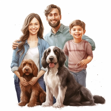 family clipart mom dad kids dog cat photorealistic clipart,on white background