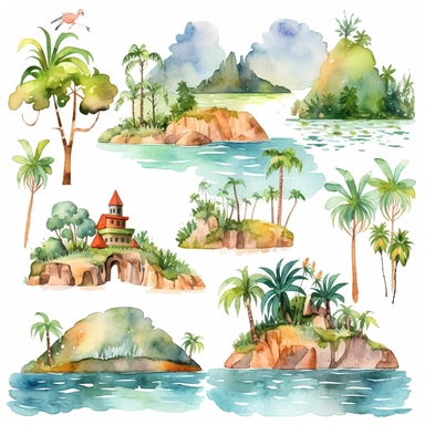 watercolor clipart set computer characters landscape