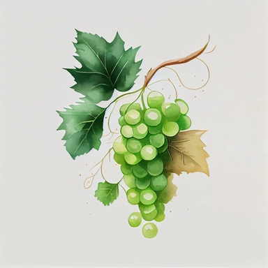 a cute minimal style of green grapes, with one leaf watercolor vector clipart