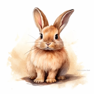 Cute light brown rabbit in its natural state clipart ,happy expression, fluffy and soft fur, ears are long and pointed with delicate pink hue on the inside,big and round eyes, standing in dynamic pose,front view, in the style of watercolor cartoon clipart, kate greenaway style, high resolution, composition free space, pastel color scheme, soft and tender, watercolour clipart, watercolor illlustration for kids and children,isolated white background, clipart most popular on etsy, book illustration