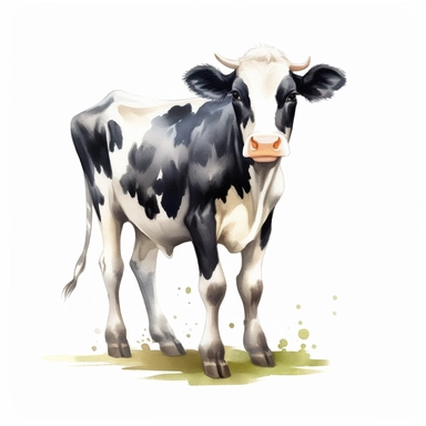 a single clipart image png graphic of a Realistic Vibrant Painting Clipart Cute Farm black and whiteCow animal full body Illustration