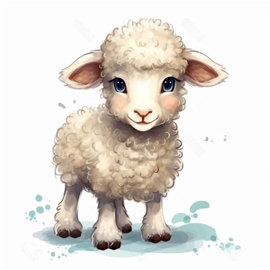 Hd clipart, sheep, child farm animal theme, cartoon style, white background, fully detailed