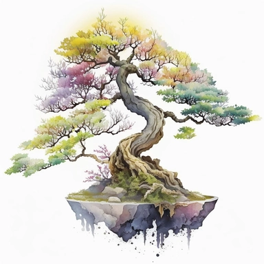 watercolor bonsai tree clipart, white background