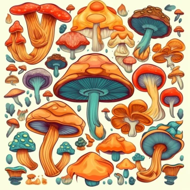 clipart set of mushrooms that coordinates with the illustration, isolated on a white background