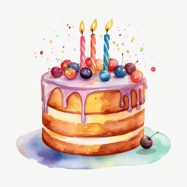 Watercolor happy birthday cake Clipart, white background, 8k