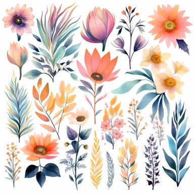 Boho colorful Aurora Floral Clipart Bundle