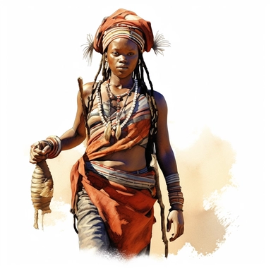 clipart, watercolor, girl in national costumes, himba Namibia, high resolution photorealistic image. 3D