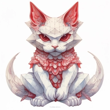 Maneki-neko, Domestic Shorthair, joyful, origami paper In the style of Brian Froud & Alan Lee, clipart, complex design, dreamy color, white contour, white background only