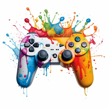 melting gamepad clipart color splash,vibrant color,white background
