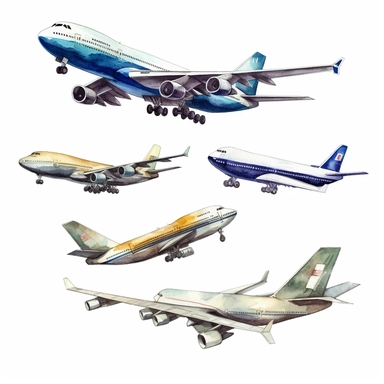 some big airplanes in watercolor style, Clipart, white background