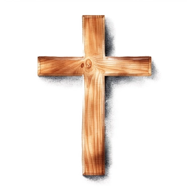 watercolor of a wooden christian cross isolated on a white background, high quality, detailed, realistic, digital illustration, white background, HDR, rtx on,textural richness, digital illustration, clipart