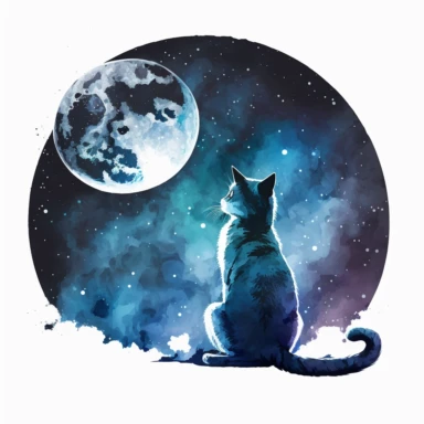 space sky moon night cat blue painted clipart white backround