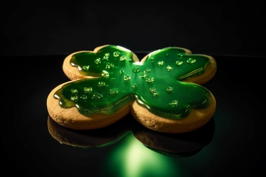 Shiny green glazed sugar cookie in shamrock shape, St. Patrick's Day dessert. Transparent PNG with Irish folklore design clipart. , .highly detailed, + cinematic shot + photo taken by sony + incredibly detailed, sharpen details + highly realistic + professional photography lighting + lightroom + behance photography unsplash