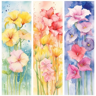 Create a breathtaking collection of ultra-detailed Watercolor Spring Flowers, capturing the essence of the vibrant and blossoming season. Showcase an array of enchanting spring blooms, from delicate daffodils to a variety of wild flowers, each delicately painted in watercolor. Embrace the soft pastel palette of spring, with gentle hues of pinks, purples, yellows, and greens that evoke a sense of freshness and renewal. Pay meticulous attention to detail, ensuring that each flower is meticulously 