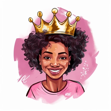 seameless isolated gold crown graffiti pink, african- American girl happy illustration clipart crisp white background