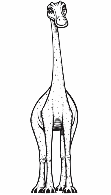 Brachiosaurus, that is clean and simple on a white background, in 2d clipart vector style for adobe illustrator, should express a comic and a cartoon style look, cute and funny, the outer border width must be 4mm, it must be suitable for a coloring book, smooth lines, show full animal with its all body parts in vitali-iakovlev style, single image per page, image should be inside the page, image should not touch the edges of the page