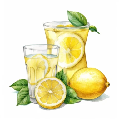 Lemon juice Watercolor Clipart, illustration style, on white background, detailed, hd