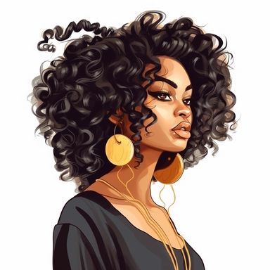 Pretty black woman clipart, curly hair
