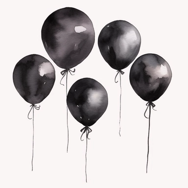 minimalistic bunch of black balloons clipart, single design, watercolor