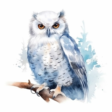 watercolor illustration of a beautiful and white cute Owl in nature clipart, in the style of realistic watercolor paintings, realistic, detailed, bright colours, white background, clipart, detailed
